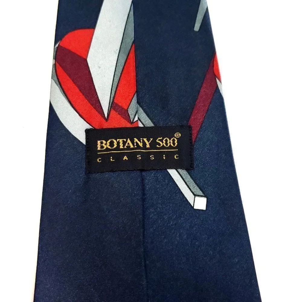 Botany‎ 500 Blue Gray Red Silk Tie Woven Graphic